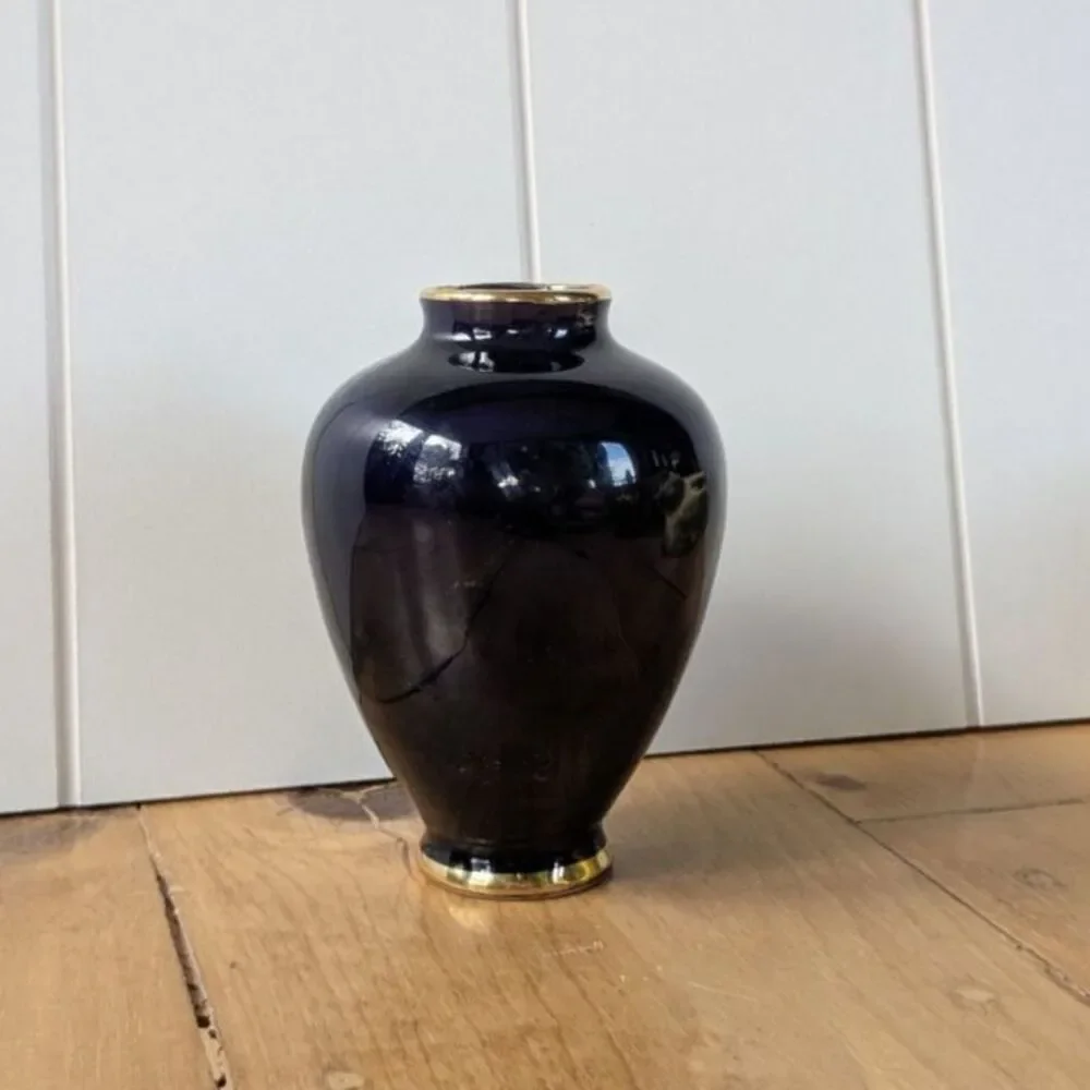 Vintage Cobalt Blue, Gold Flowers Vase by B&H Halbach Geschenke - Germany